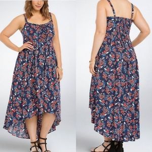 Torrid Navy Challis Floral High Low Dress - Sz 0/L